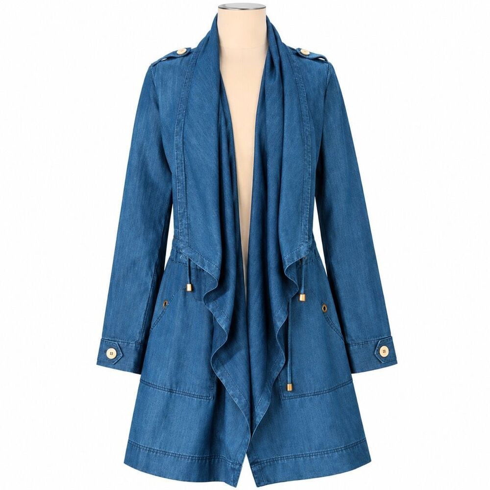 Pyramid Collection Artsy Draped Denim Jacket Blue Boho Casual Womens XL NEW